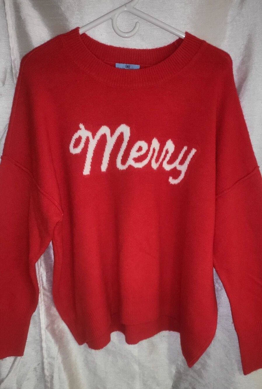 CeCe Women's Red Christmas Sweater Cropped "Merry" Sz Lg